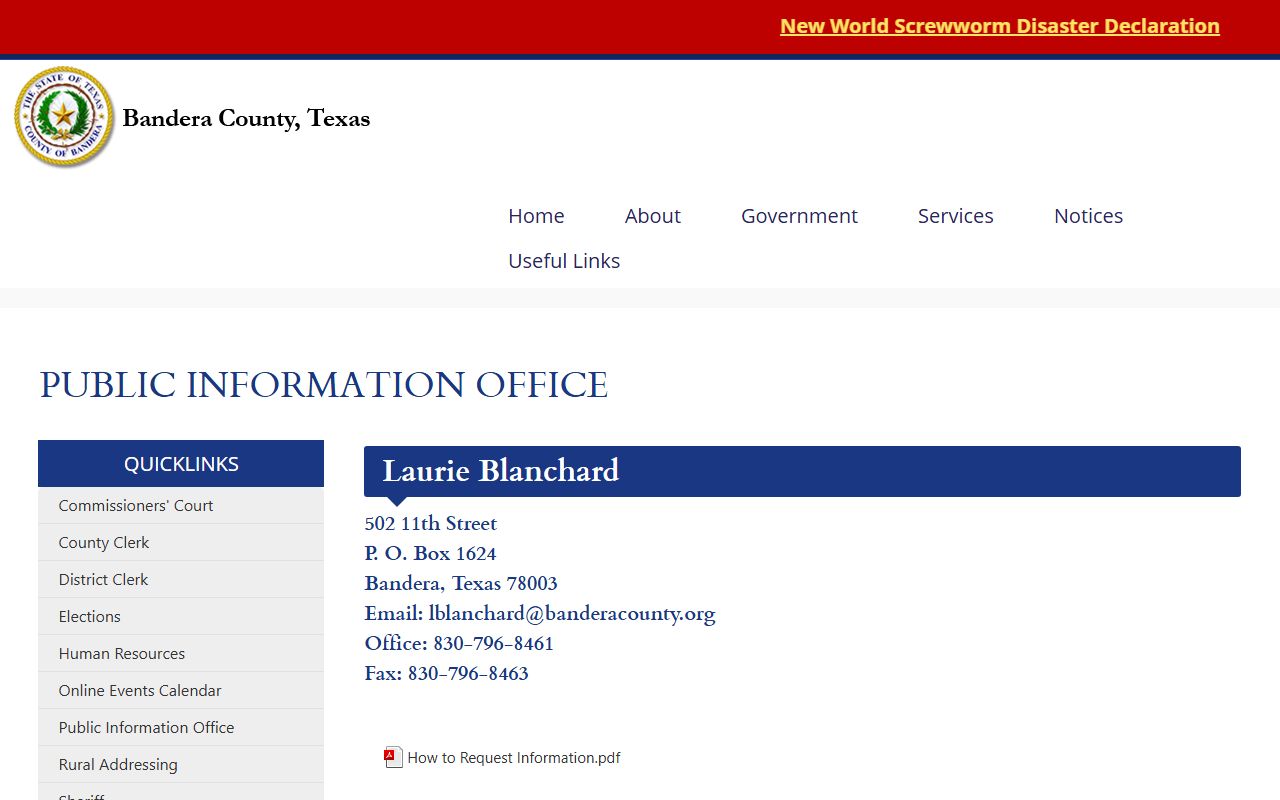 Bandera County jail mugshots public information request page